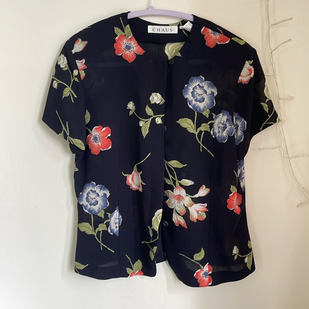 vintage floral blouse, button up size 12